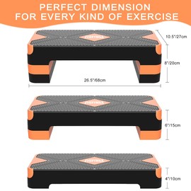 EVERYMILE Aerobic Exercise Step, Adjustable Aerobic Stepper for Exercise, Workout Step Platform, Step Up Box, 26.5" Step Deck with 4” 6” 8” Adjustable Height Risers, Women Home Gym Fitness