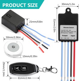 Vegena Wireless Switch 12V with 433MHz Remote Control Relay DC 5-30V 30-50M Small Controller for Ceiling Lights and Household Lights
