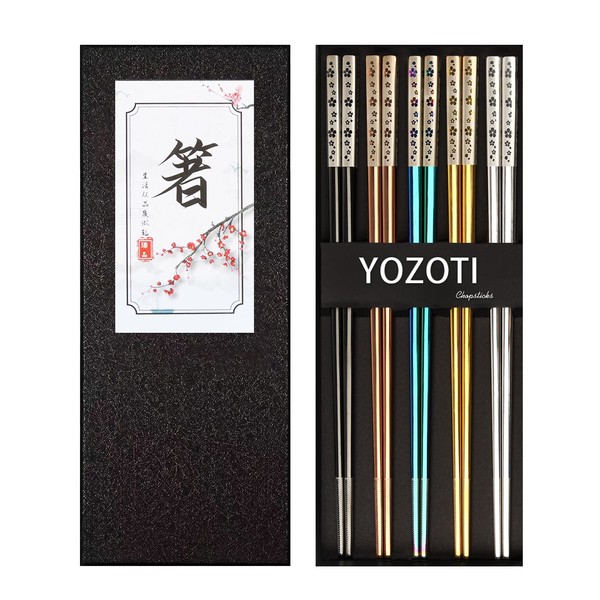 YOZOTI Stainless Steel Chopsticks, Reusable Chopsticks, 5 Pairs Dishwasher Safe