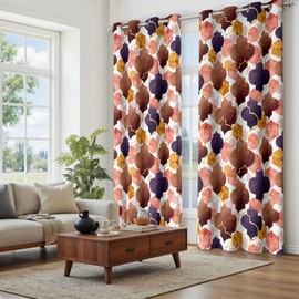 Tyrot Moroccan 100% Blackout Curtains for Bedroom Brown Purple Abstract Geometric Black Out Curtains 84 inch Long 2 Panels Set Window Drapes Thermal Room Darkening Curtains for Living Room, 52Wx84L