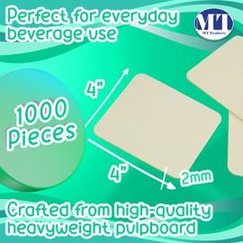 MT Products 4” Blank Off-White Heavyweight Cardboard Square Coasters for Your Beverages 2 MM Thickness (Case of 1000) - Made in The USA