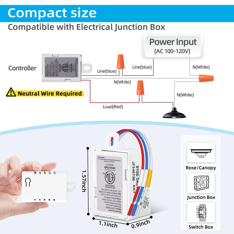 Wireless Dimmer Switch, Remote Light Switch and Receiver kit, Compatible