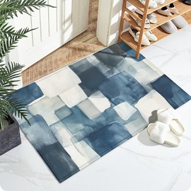 Blue Geometric Watercolor Bath Mat for Bathroom,Washable Door Mat Absorbent Bath Rug Non-Slip Floor Rug Carpets,for Kitchen Bedroom Indoor