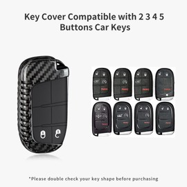 Carbon Fiber Key Fob Cover Compatible with Jeep Protection Key Case Compatible with Jepp Grand Cherokee Cherokee Renegade Chrysler Dodge Charger Challenger Durango Journey Smart Key,Keychain,Black