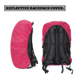 1 Pack Reflective Backpack Cover, Waterproof Backpack Rain Cover, Reflective Rucksack Covers in Polyester, Waterproof Rucksack Cover for Outdoor Hiking Riding Climbing, Fluorescent Pink-M(26-40L)