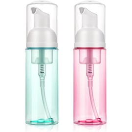 GZRYEJLEI 2 Pack Green+Pink Foam Pump Bottle Dispenser, Travel 60 ml Refillable Empty Plastic Foaming for Hand Soap, Face Wash, Lash Shampoo, Skin Care