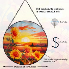 ZUSANG Sunflower Suncatcher Hanging Stained Glass Window Decor, Sunset Sunflower Sun Catcher Wall Decor for Flower Lovers, Birthday Christmas Thanksgiving Sunflower Gift (25cm/9.8'')