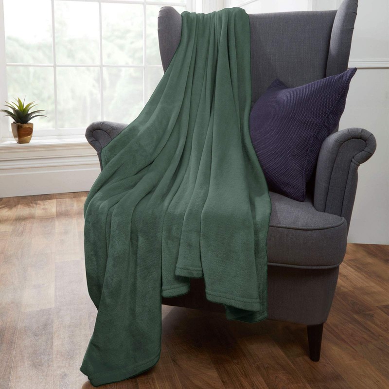 Brentfords Blanket Throw Green, Ultra Soft Warm Fleece Blanket for