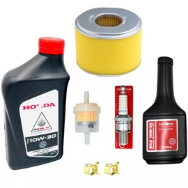 Maintenance Tune Up Kit for Honda GX340 GX390 Engines with 44 fl.oz Genuine Motor Oil 10W30 AIR Filter Replace 17210-ZE3-505 Spark Plug 98079-55846 [BPR5ES] Universal Fuel Filter and 2 Clamps