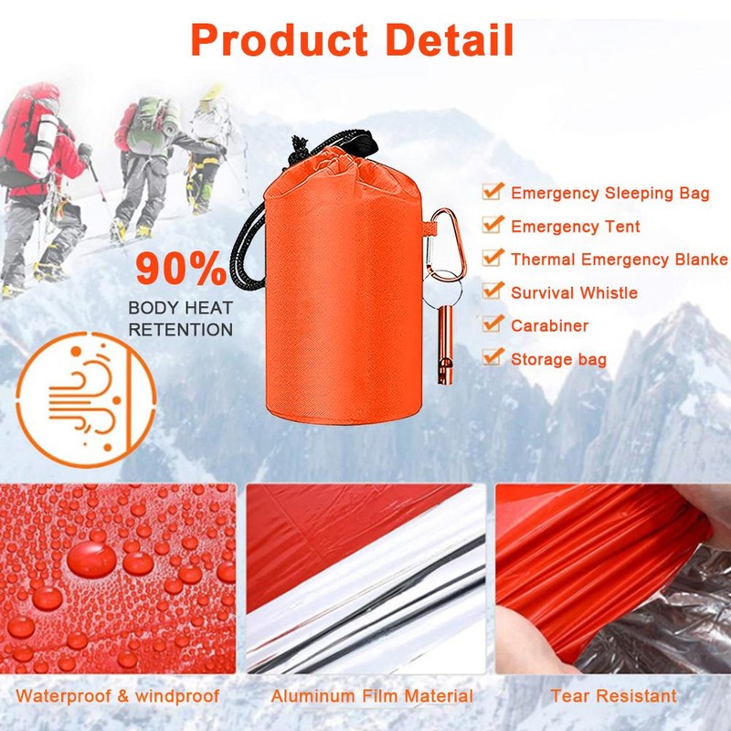 2 Pack Emergency Survival Sleeping Bag PE Aluminized Film Camping