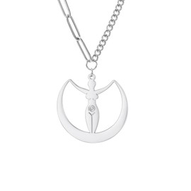 EUEAVAN Celtic Goddess of Fertility Necklace Spiral Fertility Goddess Necklace Triple Moon Goddess Pendant Pagan Wiccan Magic Amulet Jewellery Gift for Women Mother, Medium, Stainless Steel, No