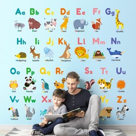 DECOWALL DS8-1614 Colorful Alphabet Animals Wall Stickers Decor Kindergarten Nursery Kids Room DIY Wall Decal Wall Art Stickers Boys Girls Teens Kids Bathroom Decor Vinyl Bedroom Teen Kids Wallpaper