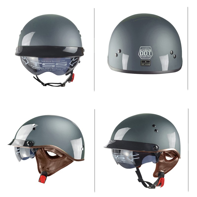 Motorcycle Half Helmet with Retractable Inner Sun Shade Quick Release