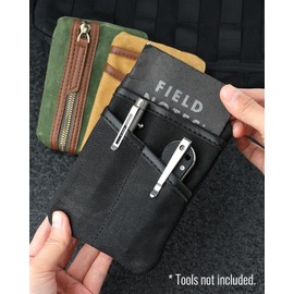 SAYRAM SP9 Pocket Organizer, Waxed Canvas EDC Pouch, Zipper Pocket Organizer Pouch for Men, Slim EDC Organizer for Coins, Notebook, Multitool, Tactical Pen (Black)