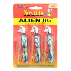 No Alibi Alien Jig Inshore Series, Pearl Blue Skirt, 1/2 oz White Head, 5/0 Hook, 3 pc