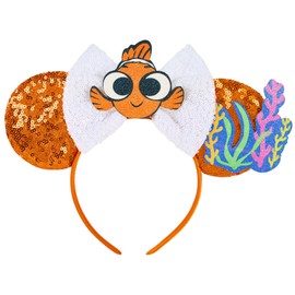 YUNISS Mouse Ear Headbands, Sparkle Mouse Ears for Women Girls Adult Kids, Cartoon Sequin Headband Park Ears Trips Cosplay Costumes Accessories (Nemo)