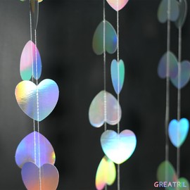 GREATRIL Iridescent Heart Party Hanging Banner Decor for Anniversary/Valentine's Day/Wedding/Engagement/Baby Shower Themed Decorations - 4 Strings*2M
