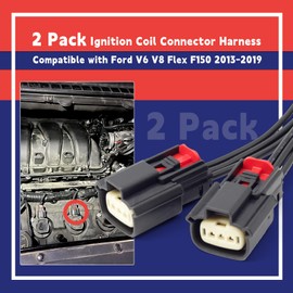 Dusledel Ignition Coil Connector Harness Compatible with Ford V6 V8 Flex F150 2013-2019 Replace Part 9U2Z14S411EA S2280 WPT931 (2 Pack)