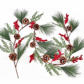 DearHouse 6FT Berry Pine Christmas Garland with Spruce Cypress Berries Frosted Pinecones Winter Artificial Greenery Garland for Holiday Season Mantel FireplaceTable Runner Centerpiece New Year Decor