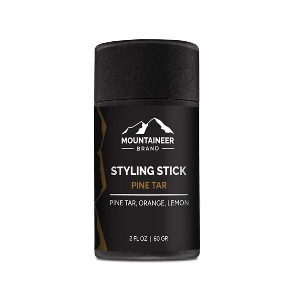 Mountaineer Brand Styling Stick | 100% Natural Beard Conditioner for Men | Hydrate, Tame Wiry Hair | Firm Hold for Easy Styling | Smokey and Woodsy Pine Tar Scent 2oz