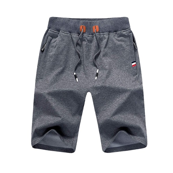 Tansozer Men's Cotton Sport Shorts with Zip - grey, size: