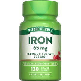 Nature's Truth Iron Supplement | 65mg | 120 Tablets | 325mg Ferrous Sulfate | Non-GMO & Gluten Free Pills