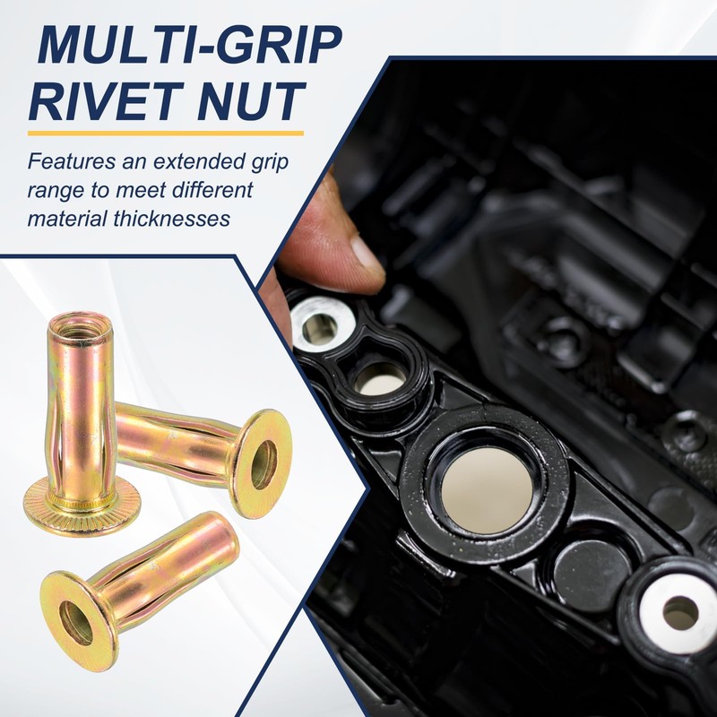 PATIKIL 12 Pcs Multi-Grip Rivet Nuts, M6 Pre-Bulbed Shank Flat