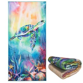 Extra Large Cute Sea Turtle Tie Dye Beach Towels for Adult Girls, Big Oversized Thick Microfiber Terry Cloth Sandproof Quick Dry 30 x 60