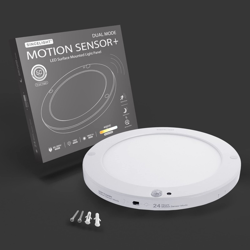 SINCELIGHT PIR LED Motion Sensor Ceiling Mounted Light Fixture, 18W