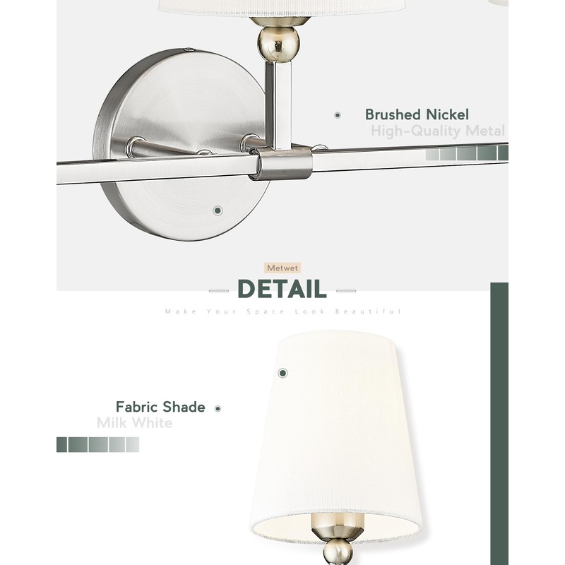 Bathroom Light Fixtures, Brushed Nickel Vanity Lights with Flared White