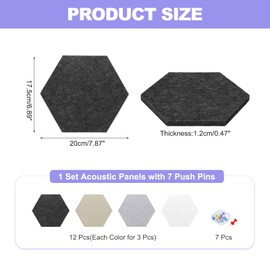 MECCANIXITY 12Pcs Hexagon Acoustic Panels 20x17.5cm B1 Fireproof Soundproof Foam Panels with 7 Push Pins for Wall Decoration Home Studio Office(Black,Bright Gray,Dark Brown,White)