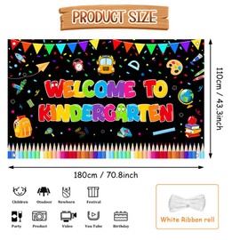 AIBIIN Back to School Backdrop Welcome to Kindergarten Party Decorations Kids Colorful Welcome to Kindergarten Banner Classroom Banner Photography Background Photo Booth Props 70.8 x 43.3 inch