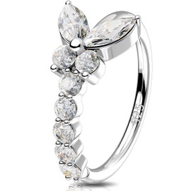 Melighting 20G Butterfly Nose Hoop Ring 925 Sterling Silver Nose Piercing Seamless Open Clear CZ Helix Piercing 8 mm Cartilage Earring Nose Hoop for Women