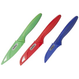 Zyliss 3 Piece Peeling & Paring Knife Set with Covers - Kitchen Knives for Fruits & More - Ideal for Kitchen Collections - Blue, Green, & Red