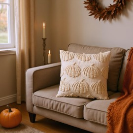 VivaNest Fall Pumpkin Decorative Throw Pillow Covers 18"x18", Set of 2 Beige Soft Faux Fur Pillow Covers for Autumn Harvest, Fluffy Plush Pillow Cases for Farmhouse Couch Cushion Covers