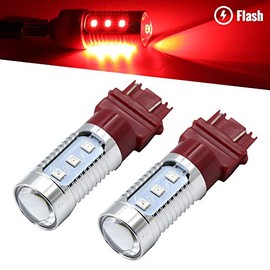 Syneticusa 7443 Red LED Stop Brake Flash Strobe Rear Alert Safety Warning 12-LED Light Bulbs