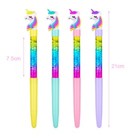 OFFCUP Quicksand Pens, Pack of 4 Shiny Gel Ink Pen, Cute Unicorn Pen, Girls Cute Pens, Ballpoint Pen School Office Supplies for Teen Girls (B)
