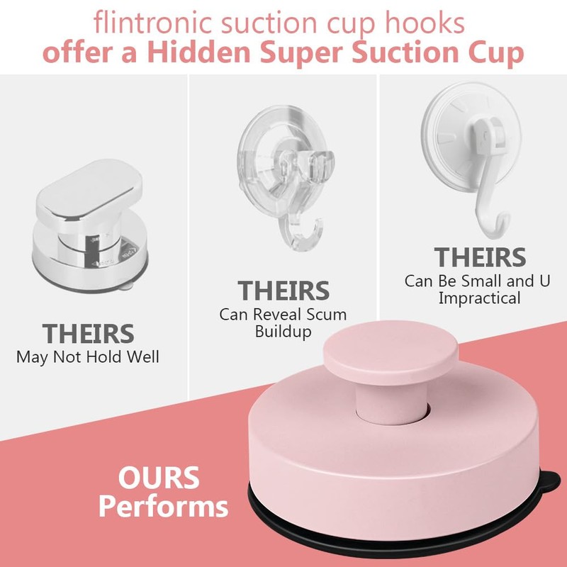 flintronic Pack of 2 Pink Wall Hooks, Suction Cups, Suction