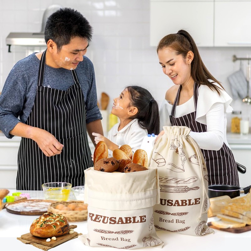 Bread Bags for Homemade Bread, 2 Pack Reusable Bread Bags,