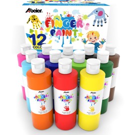 ABEIER Washable Finger Paint Bulk Pack for Toddlers, Safe Non-Toxic, 12 Vibrant Colors (8.45 Fl oz), Baby Safe Paint for Hand and Feet, Mess Free Art Supplies for Kids, Ages 1-3 4 5 6+