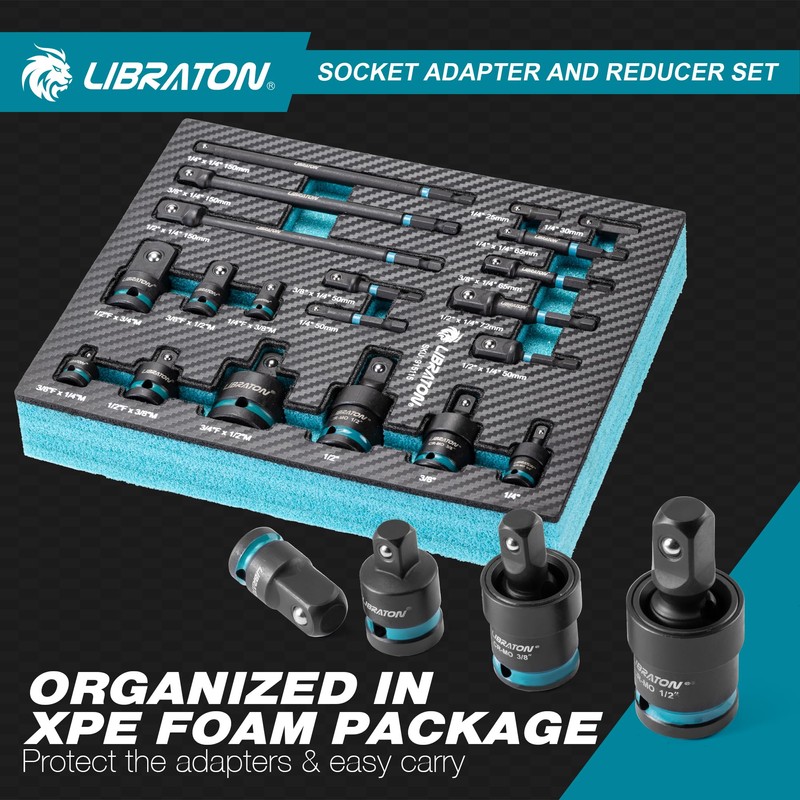 LIBRATON 20PCS Socket Adapter and Reducer Set, Impact Socket Adapters,