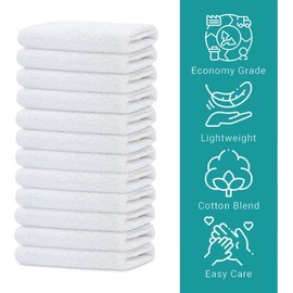 Linteum Textile (White, 12x12 in., Pack of 60) Cotton Blend Cleaning Rags for Multipurpose Cleaning Towels, Light Weight Commercial Grade, Machine Washable Cleaning Rags