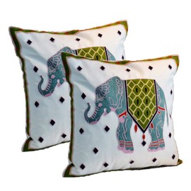 ZUODU Set of 2 Embroidery Couple of Blue Elephants Cushion Cover Christmas Cushion Cover Square Throw Pillowcase Protectors 45 X45 Cm (Color 3#)