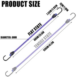 6 Tensor Liga Elástica Alta Resistencia Con Ganchos Para Carga Cuerda De Sujeción,Cuerda,Bandas Elásticas Para Outdoor,Amarre De Equipaje,Cuerda ParaLonas, Portaequipajes, Coches y Bicicletas (60cm)