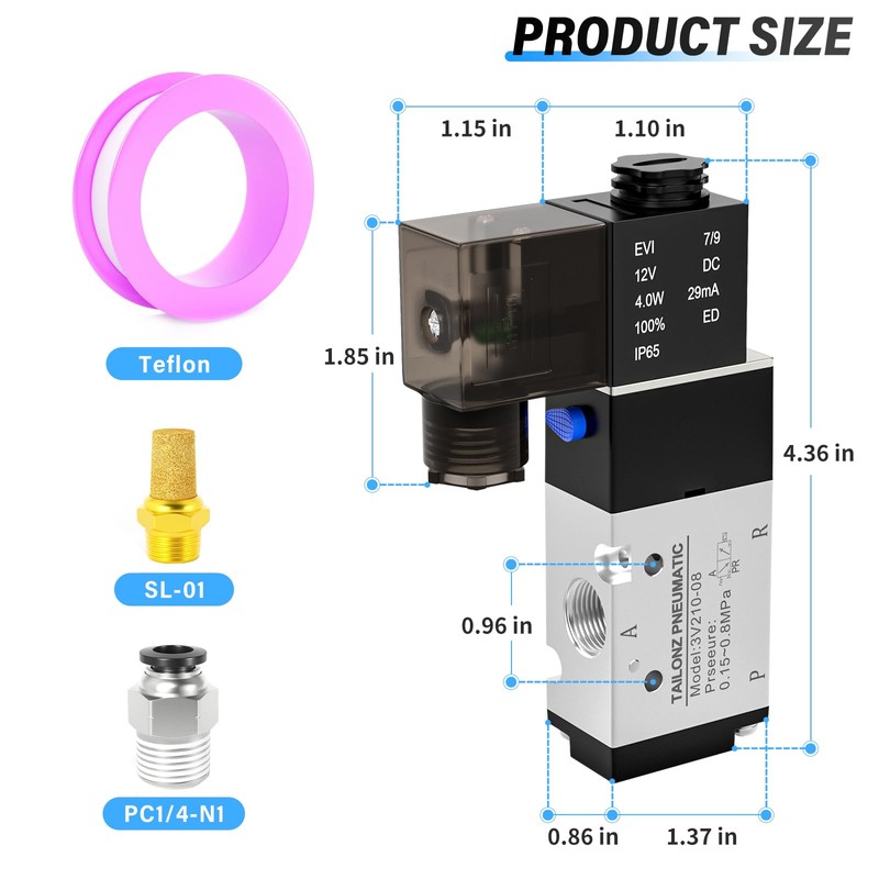 TAILONZ PNEUMATIC 1/4"NPT Solenoid Valve 3V210-08 AC110V Single Coil Pilot-Operated