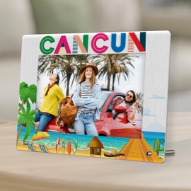 TIRYWT Cancun Picture Frame, Acrylic Photo Frame, Family Vacation in Cancun Mexico, Honeymoon, Wedding, Beach Decor, 4x6 Photo Frame for Desk Display -Q05