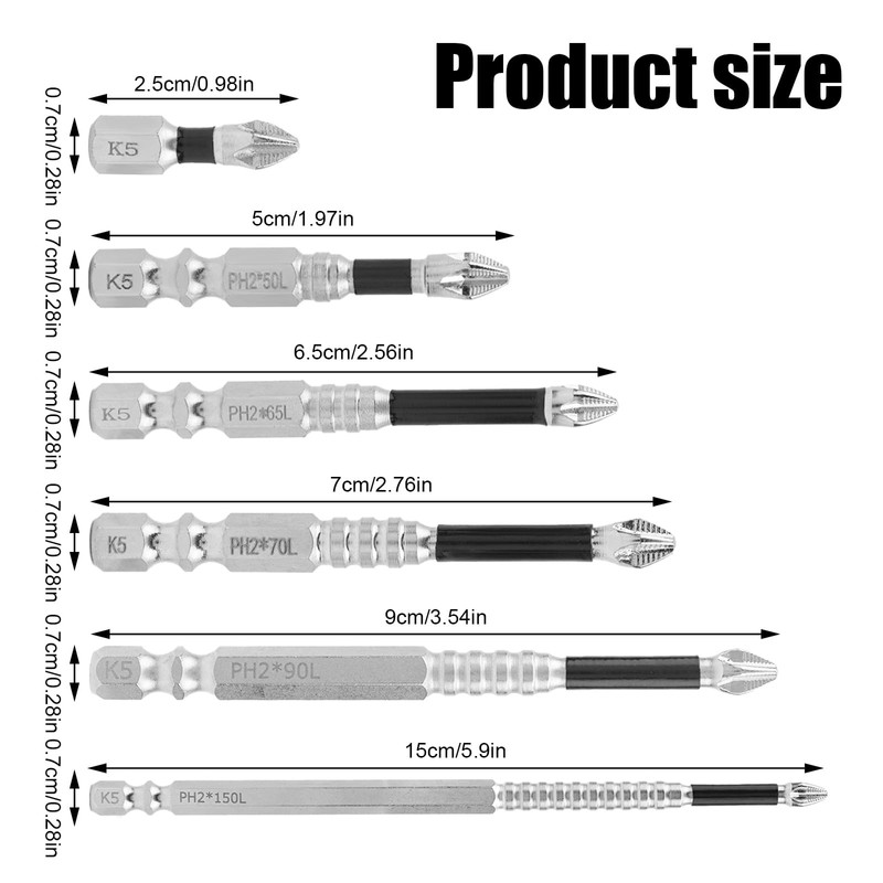 lasuroa 6pcs High Magnetic Screwdriver Drill Bit Set, Strong Magnetic