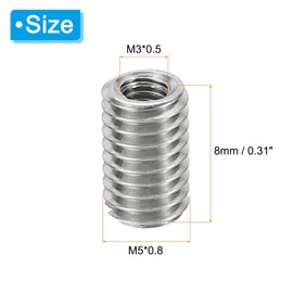 PATIKIL Thread Adapter Sleeve Reducing Nut M5 x 0.8 Male Thread to M3 x 0.5 Female Thread Repair Insert Nut Screw Reducer Conversion Stainless Steel Connector 8 mm Pack of 10