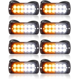 Leelosp 28 Pcs 12 LED Strobe Lights for Tow Trucks Construction Vehicles Surface Mount Emergency Hazard Beacon Safety Warning Lamps Flashing 12-24V Grille Head for Car Accessories (Amber and White)