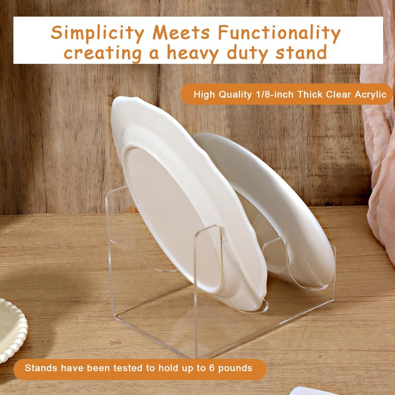 HOFURME 4 Pcs Plate Dinnerware Display Stand, 2-Tier China Platters